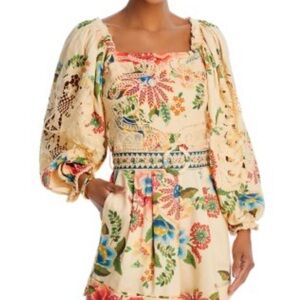 FARM Rio Orange Smocked Jumpsuit with Bishop Sleeves